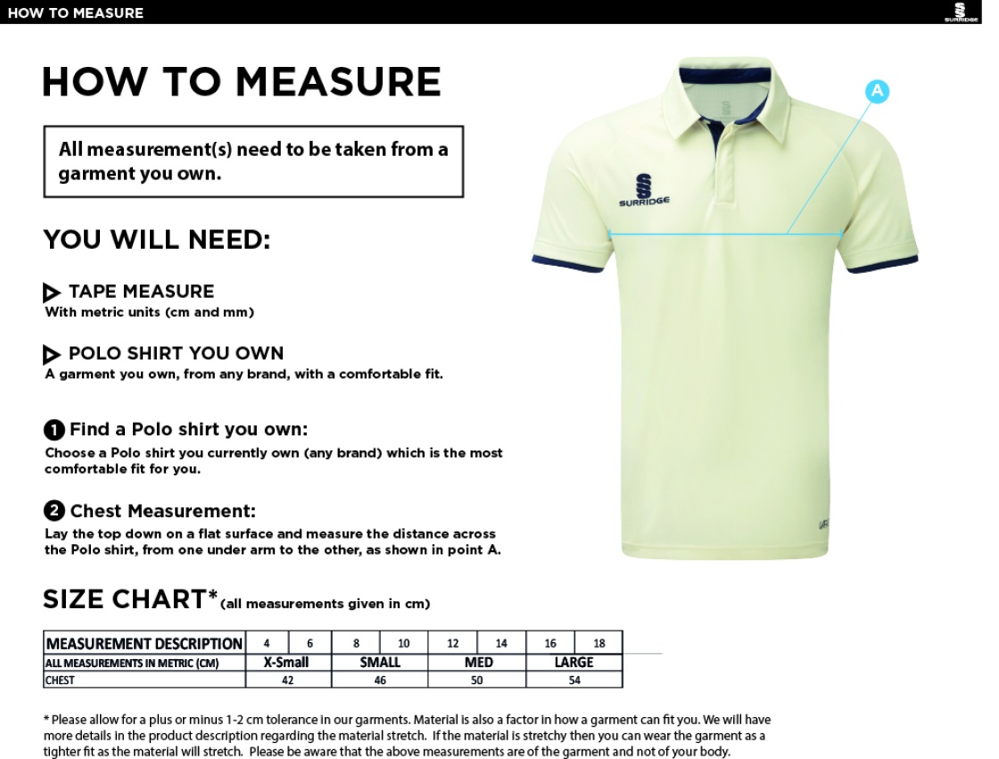 Womens Dual Cricket Shirt Short Sleeve - Size Guide