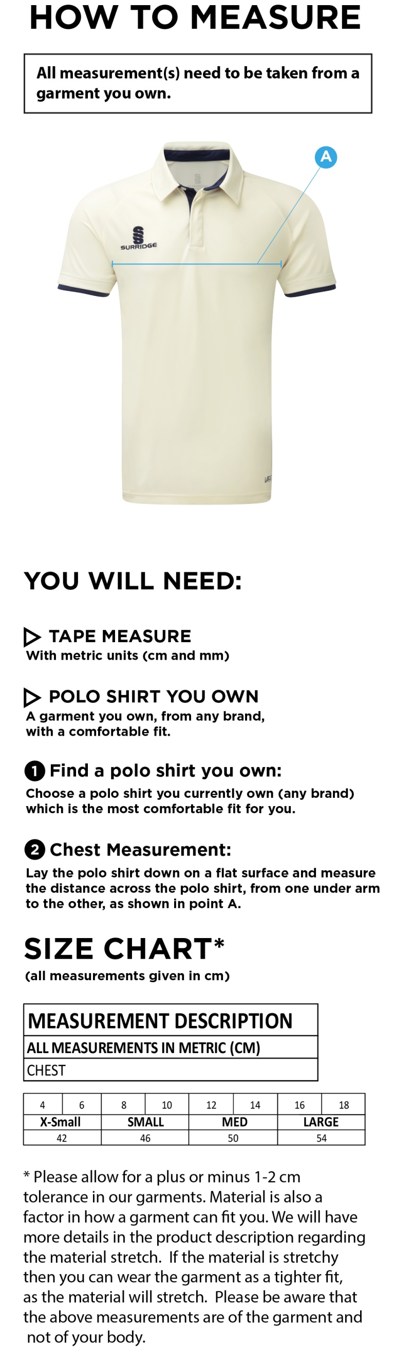 Womens Dual Cricket Shirt Short Sleeve - Size Guide